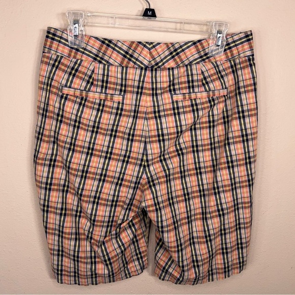 Size 6 Dockers Plaid Shorts Womens Orange Blue  Mid Rise Curvy Cotton Blend - Picture 8 of 10